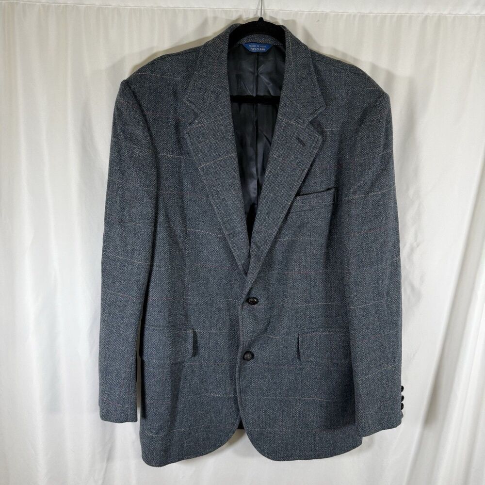 Pendelton Wool Blazer men's 42 Long Grey 100% Virgin 2 Button Front Inside Pocke